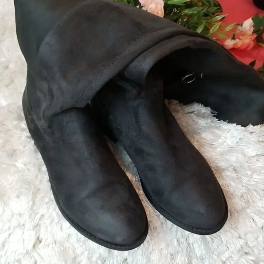 Rebel by‎ Zigi Women's Round Toe Knee High Fashion Dark Grey Size 8.5
